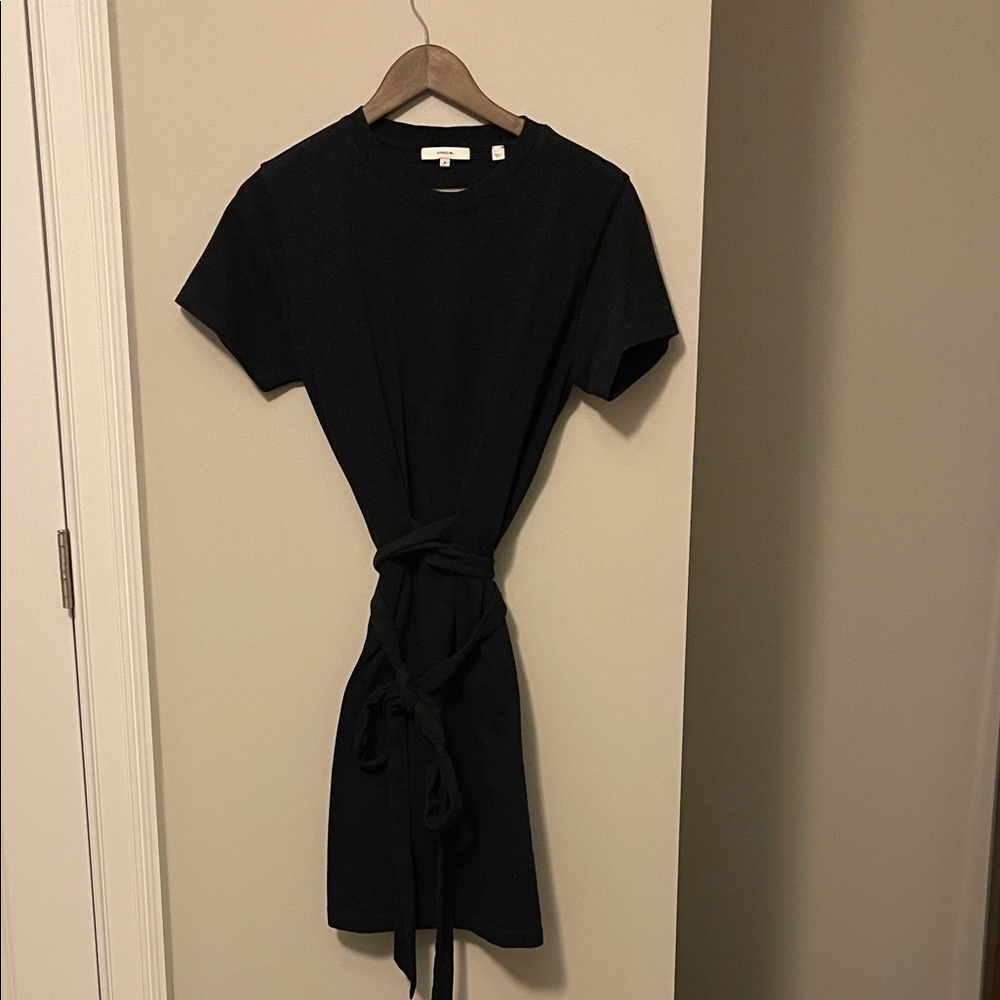 Vince Classic Black Mini Dress with Tie Waist
